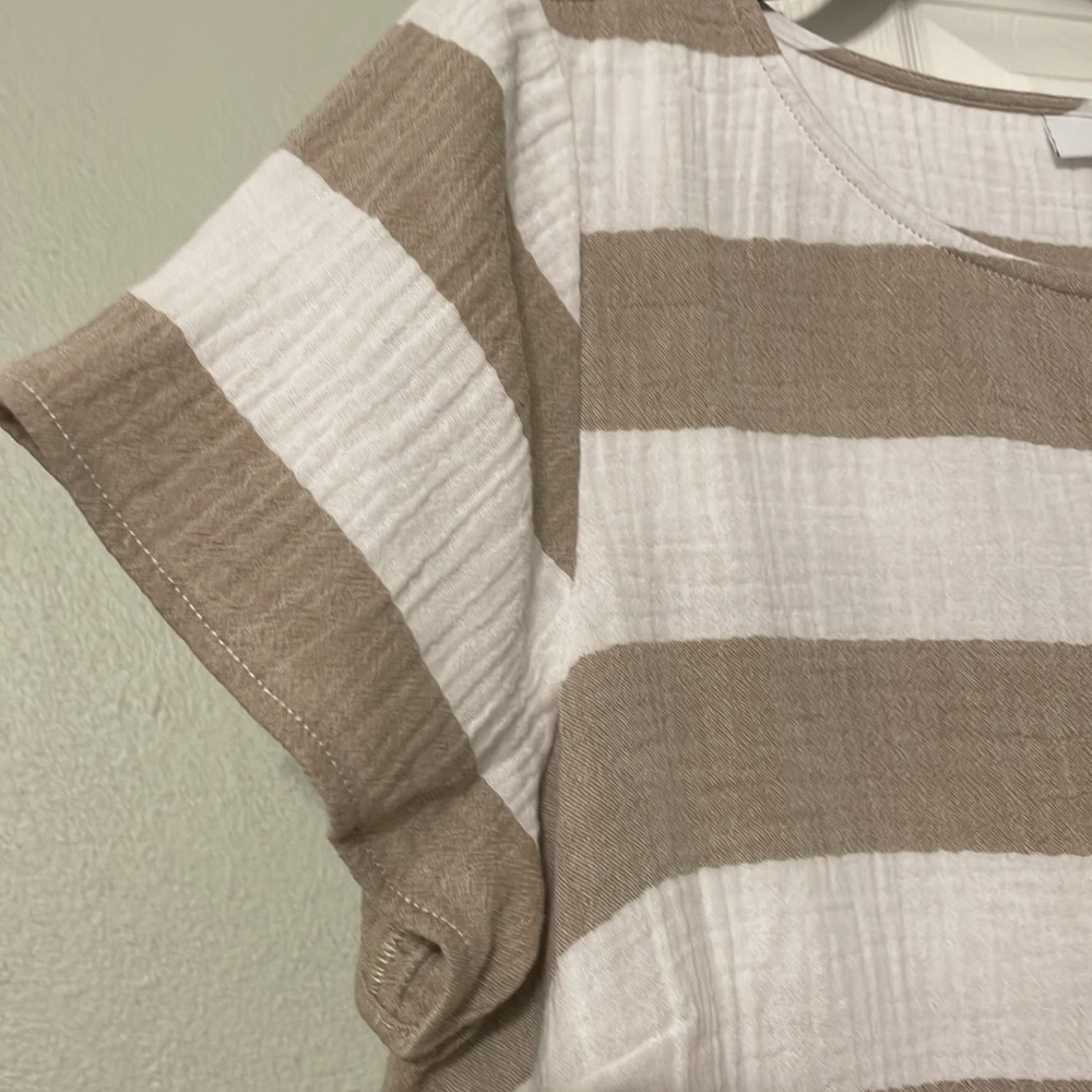 J. Jill Cotton Gauze top in Coconut and White Stripe Boxy Short Sleeve Tee